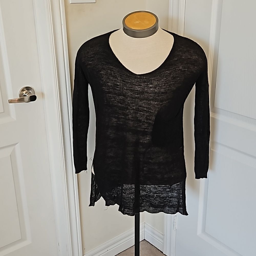 Sweet Baby Gal Women's Knitted Sheer Long Sleeves Top S/M Black